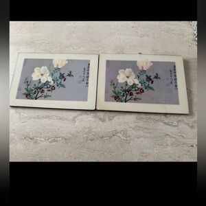 Vintage Chinese Floral Art Print Framed Set of 2 Yon Shou Ping Reproduction